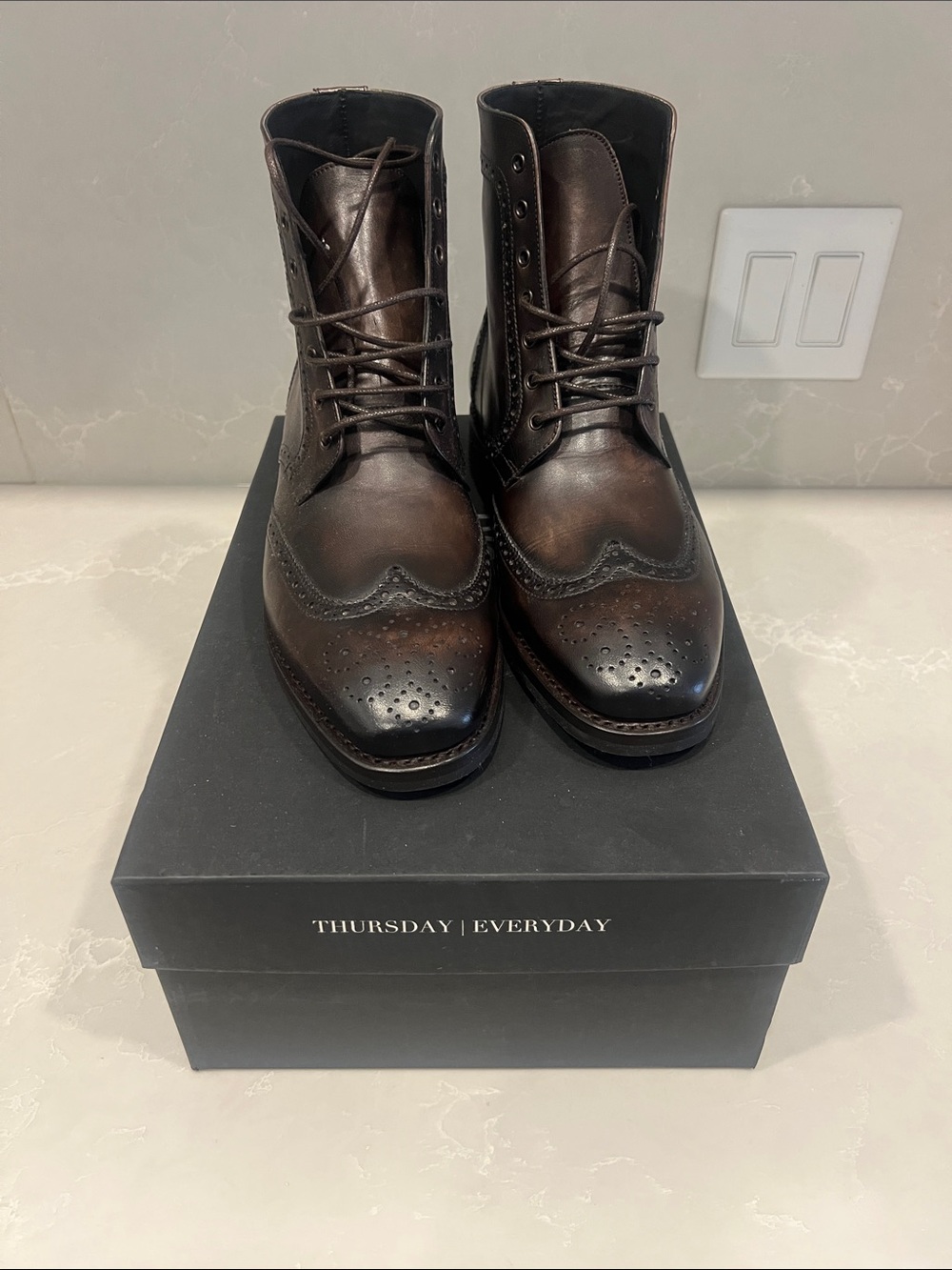 Thursday Boot Company Men's Dark Brown Leather Chukka Brogue Boots